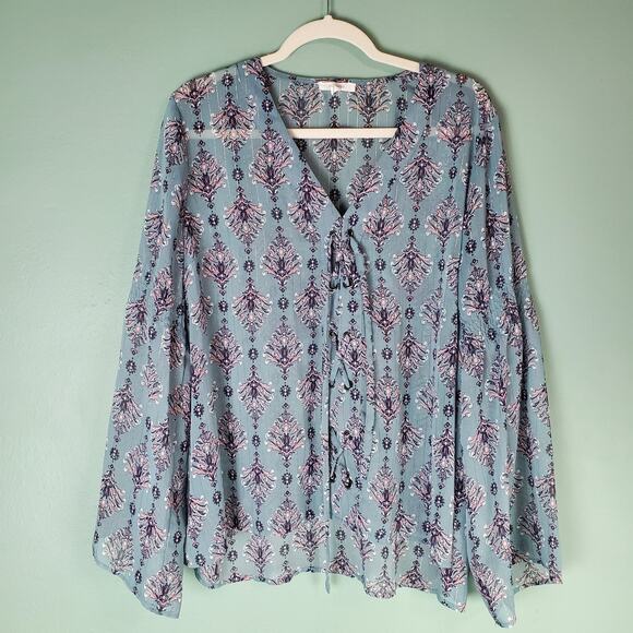 Maurices Womens Lace Up Sheer Boho Metallic Blouse Top Size 2 - Picture 1 of 7